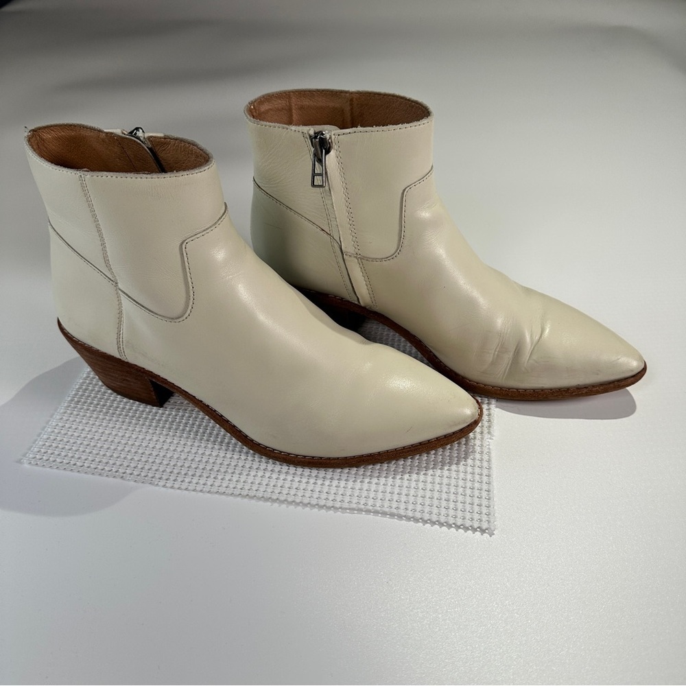 Madewell Charley ankle boots ivory leather pointed toe stacked heel size 8.5 - Picture 2 of 12